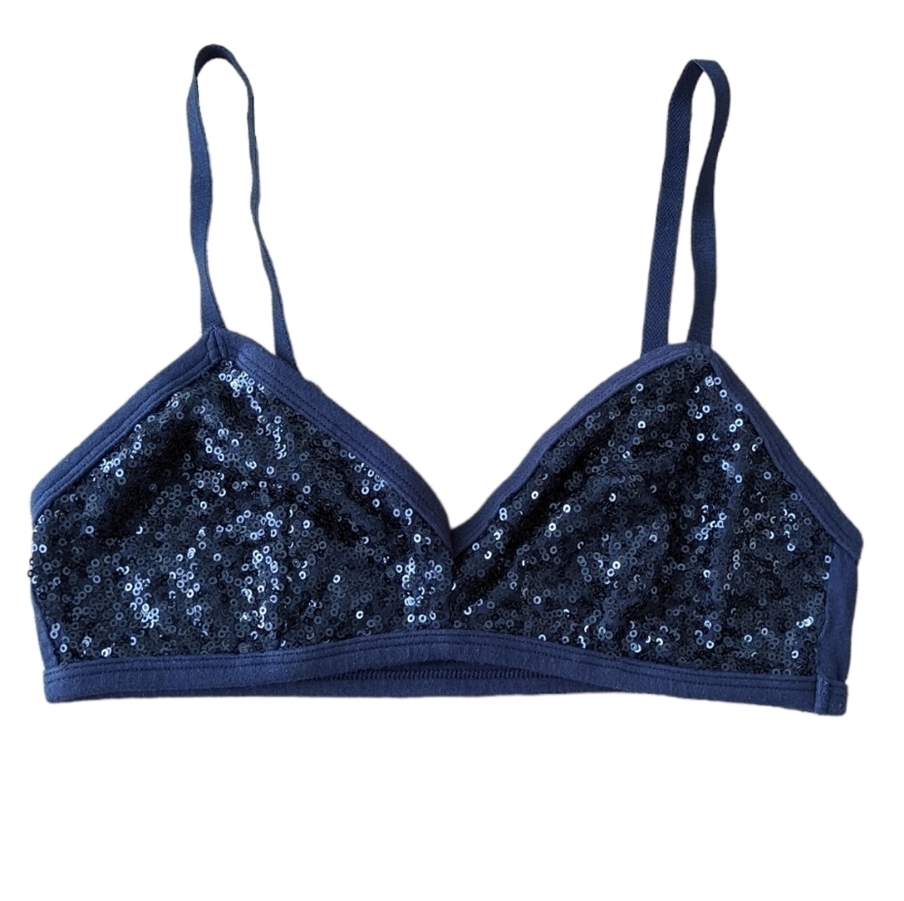 Aerie navy blue cotton sequins wireless bra bralette size Small c053